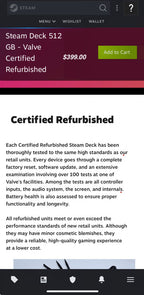 512GB VALVE STEAM DECK refurbished certified 9R71