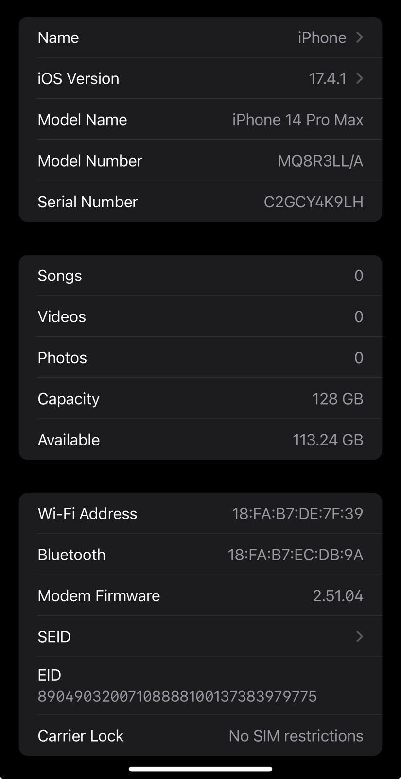 Unlocked Apple iPhone 14 Pro Max 128 GB in Deep Purple 8P13