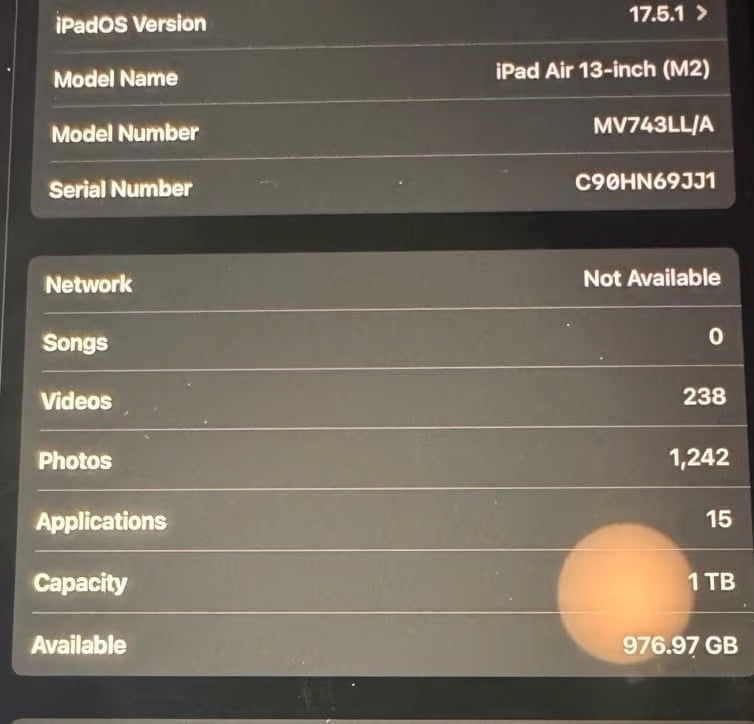 iPad Air M2 Space Gray 1TB 1J38