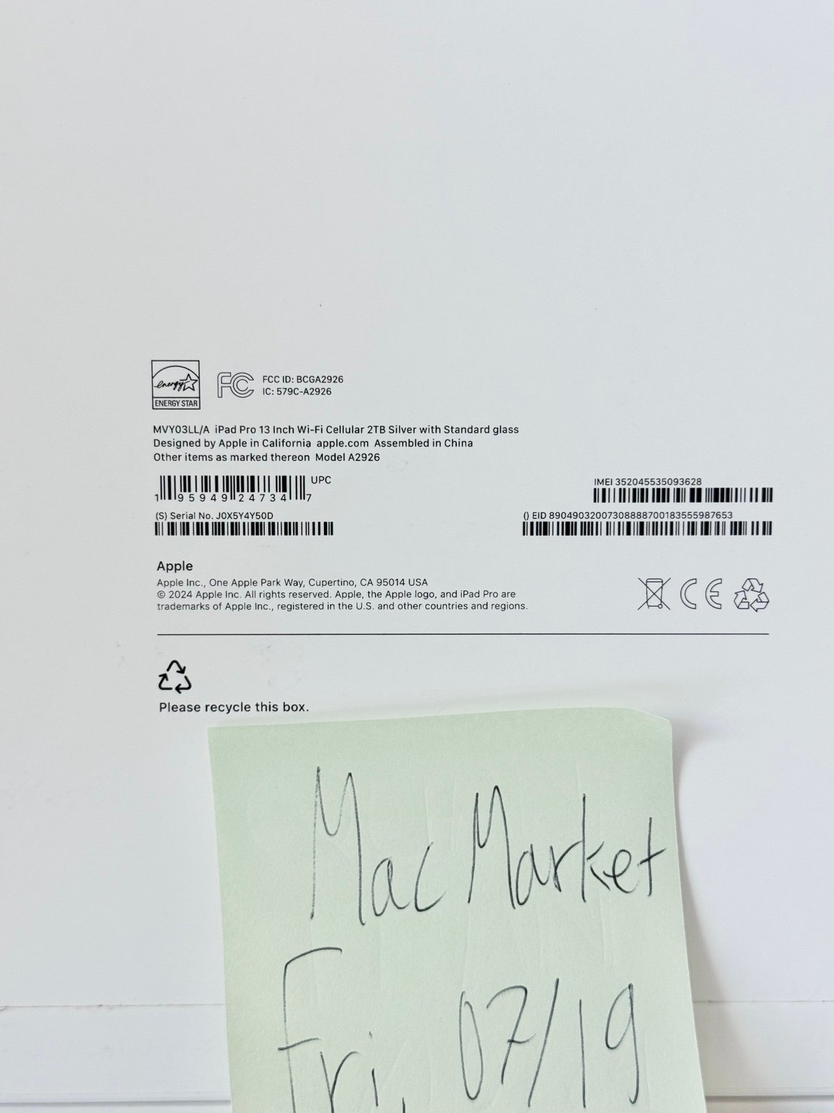 2024 2TB M4 13 inch iPad Pro WiFi + 5G Cellular Unlocked *Eligible for AppleCare 2O82