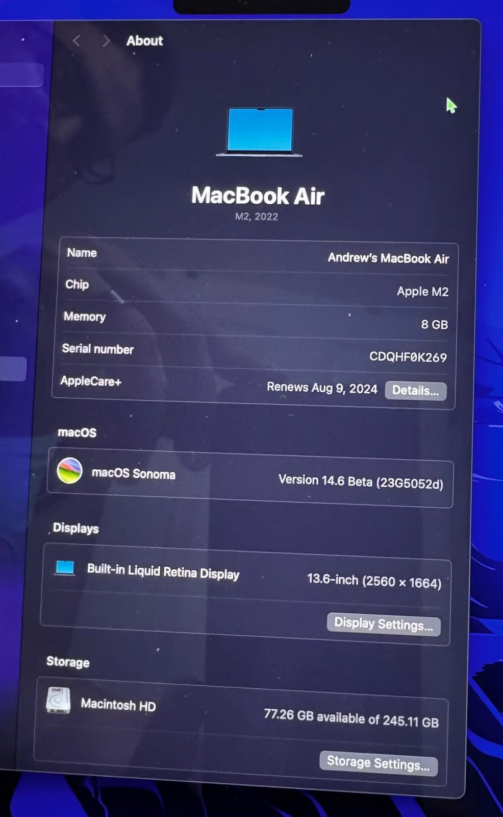 MacBook Air M2 13鈥?7R32