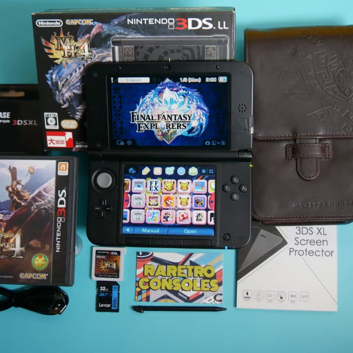 Nintendo 3DS XL Monster Hunter 4 Limited Edition W/ 32GB, Box, Charger & Games!
