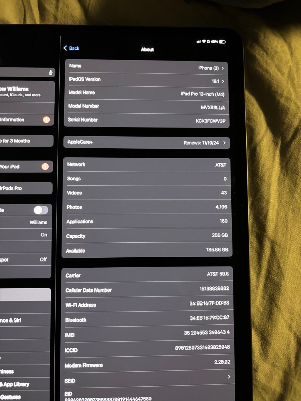 Apple iPad Pro 13 m4 256 space gray  cellular can’t but used on cellular 8T25