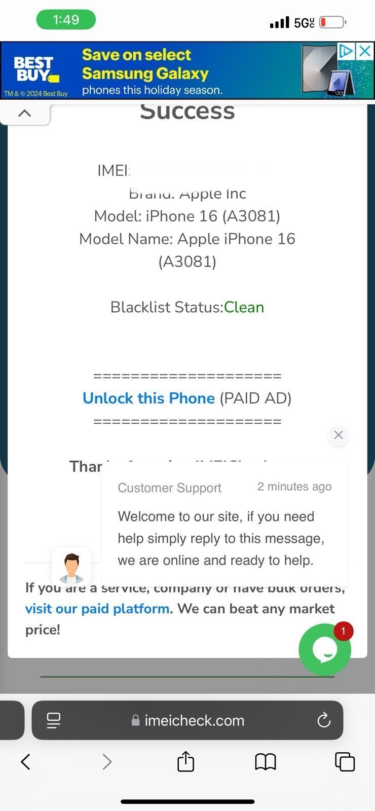 iPhone 16 128 Verizon 5K81