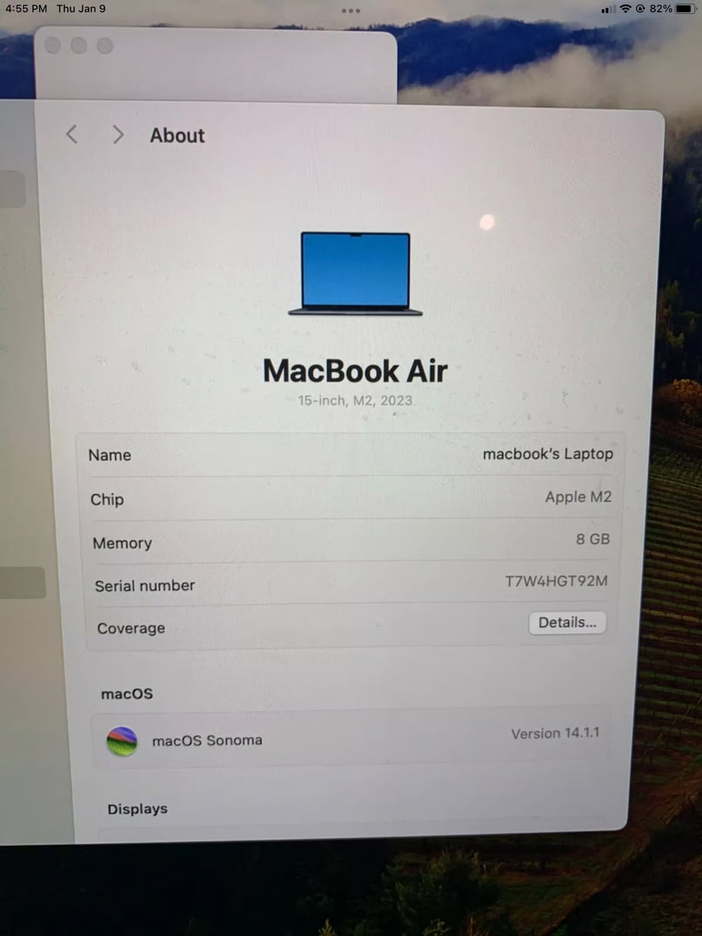 Apple 2023 MacBook Air 15-inch M2 Chip 8GB RAM 256GB SSD BLUE -TESTED 6L26