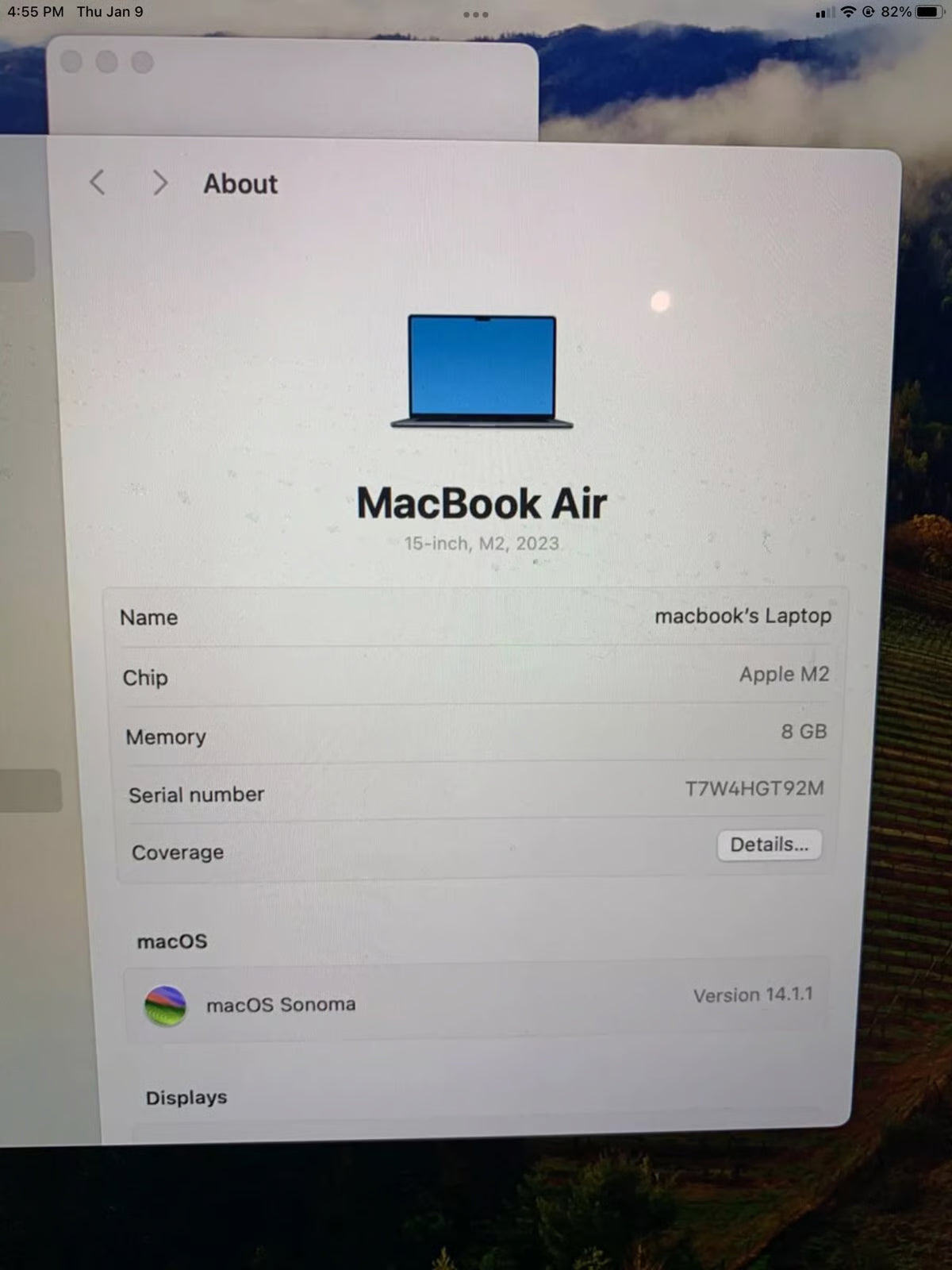 Apple 2023 MacBook Air 15-inch M2 Chip 8GB RAM 256GB SSD BLUE -TESTED 6L26