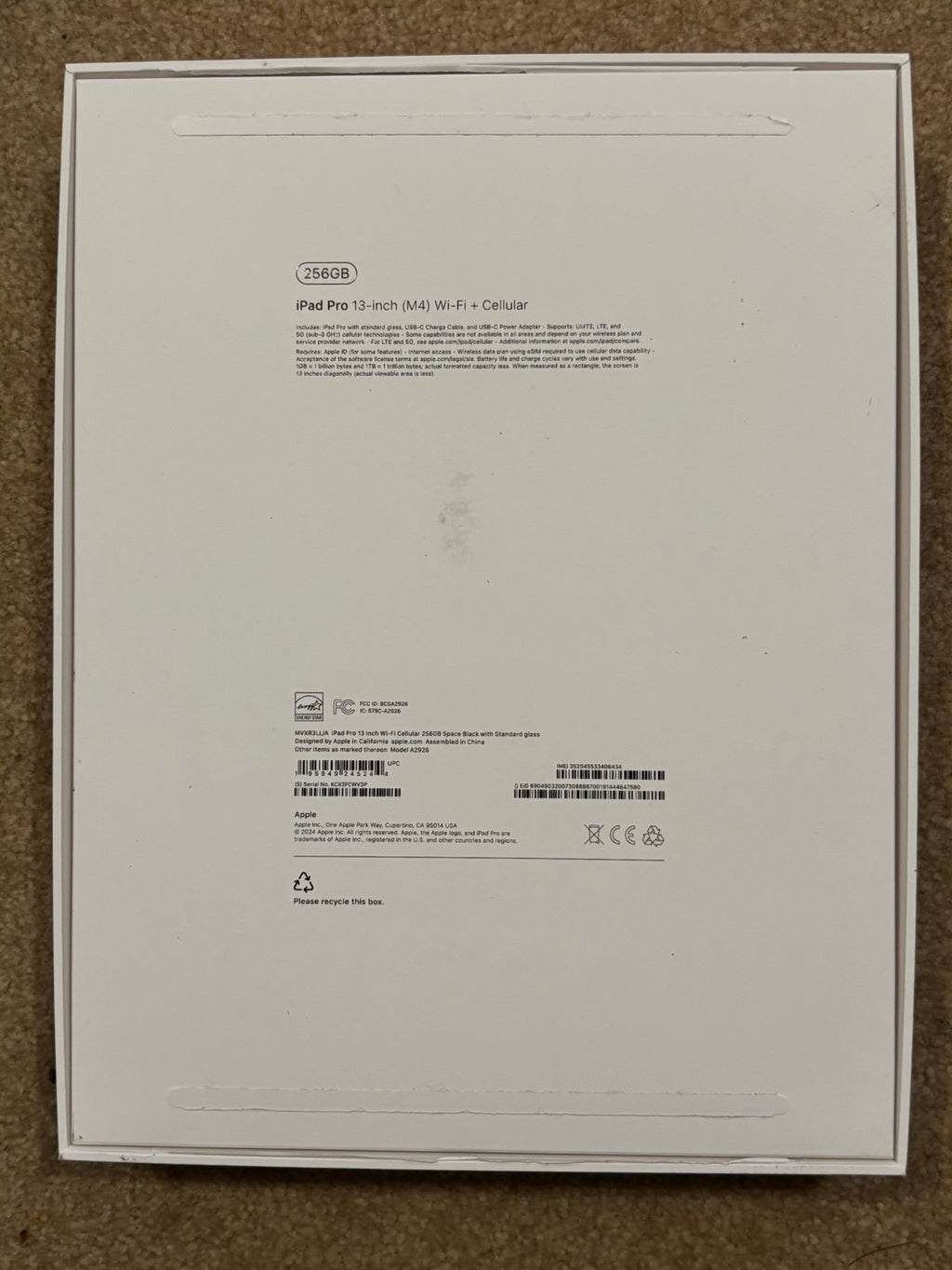 Apple iPad Pro 13 m4 256 space gray  cellular can’t but used on cellular 8T25