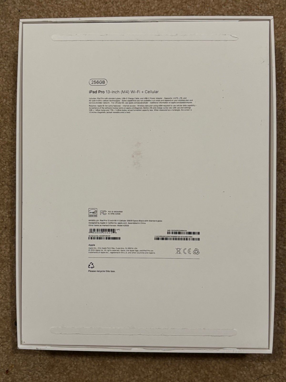 Apple iPad Pro 13 m4 256 space gray  cellular can’t but used on cellular 8T25