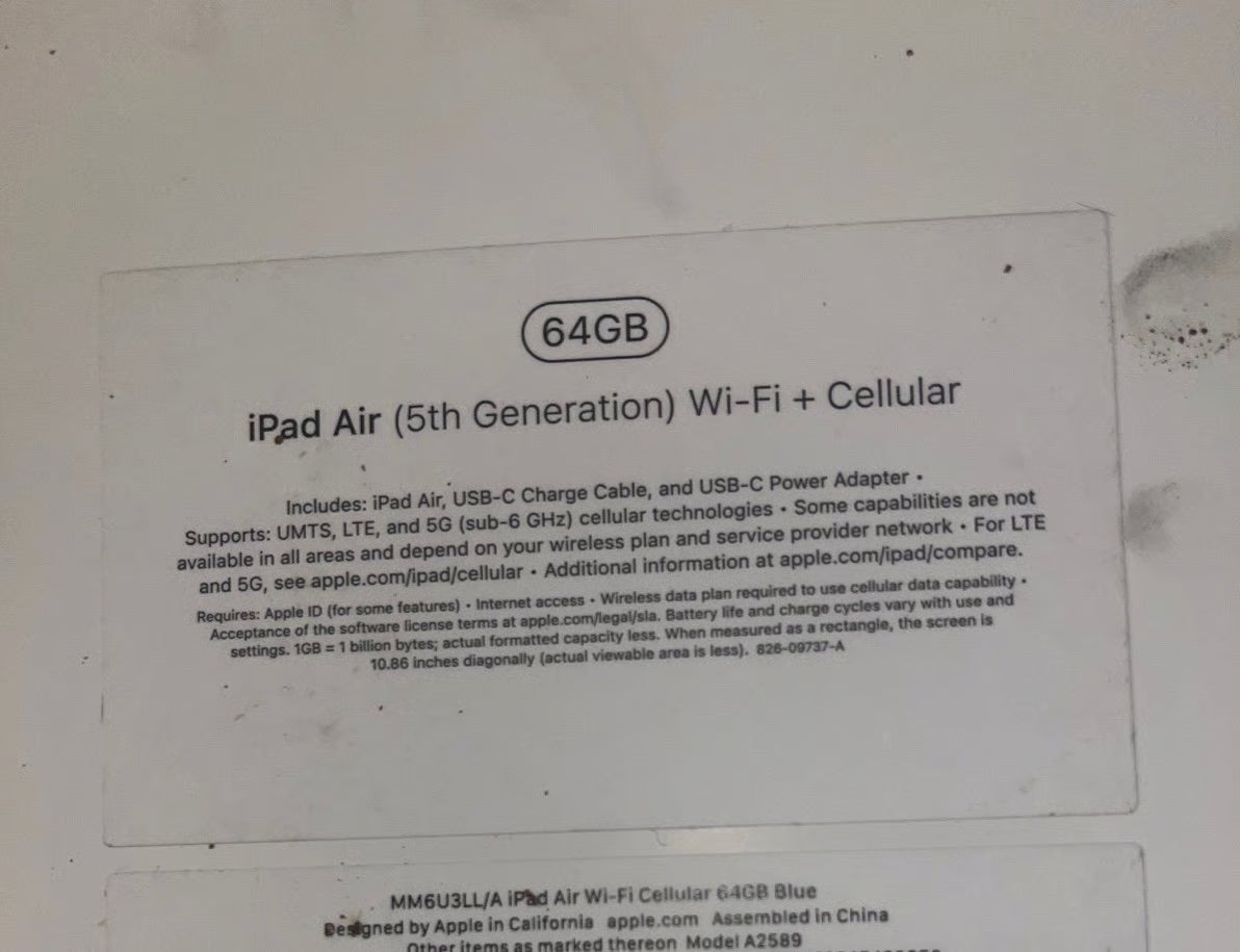 Apple iPad Air 5th Generation 64 GB in Blue 2M72