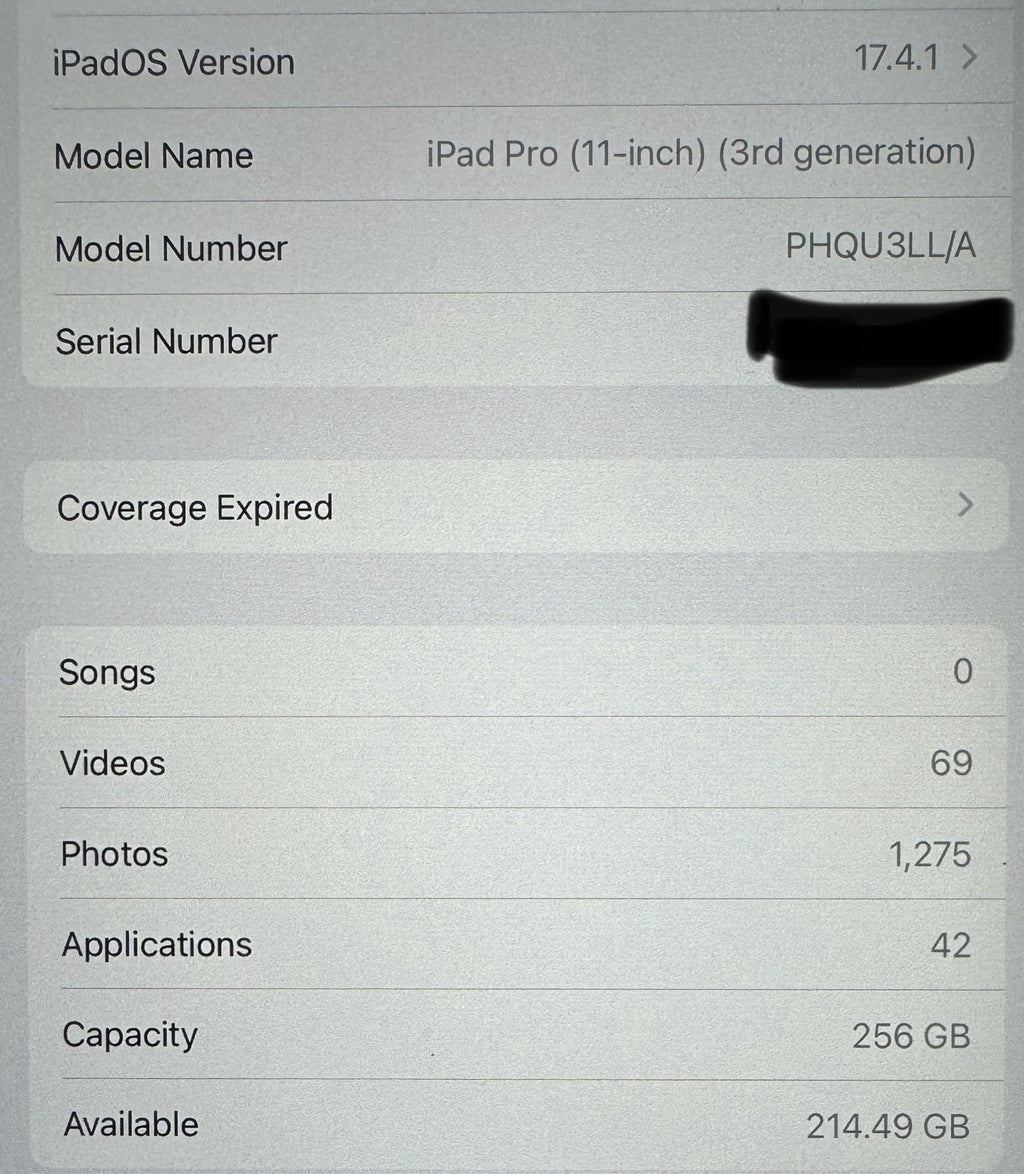 256 gb Space Gray iPad Pro 11 inch WiFi 6S95