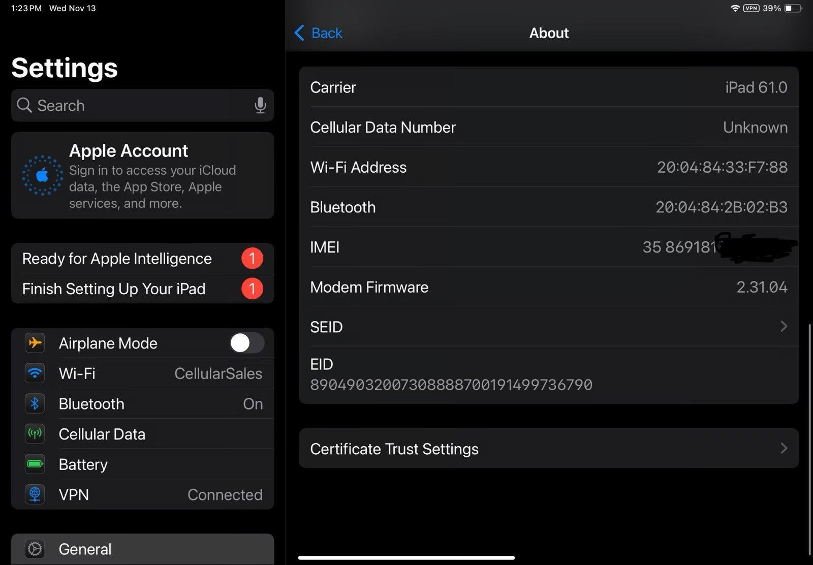 Apple iPad Air M2 128GB WiFi+Cellular 2Q31