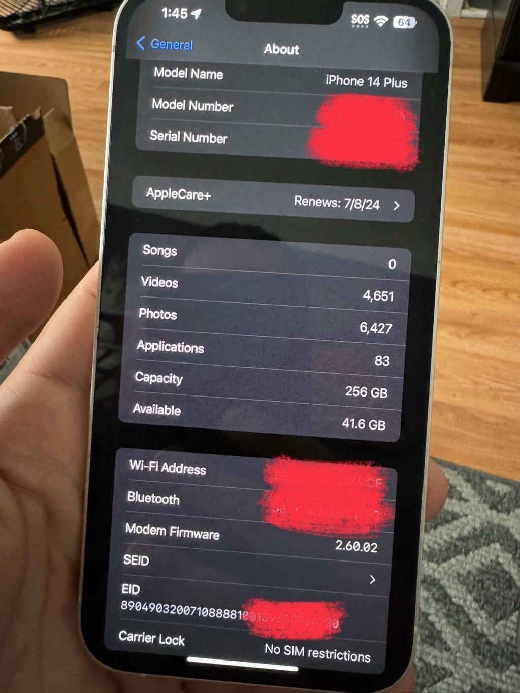 Apple iPhone 14 Plus 256 GB in Starlight (UNLOCKED) 1X55