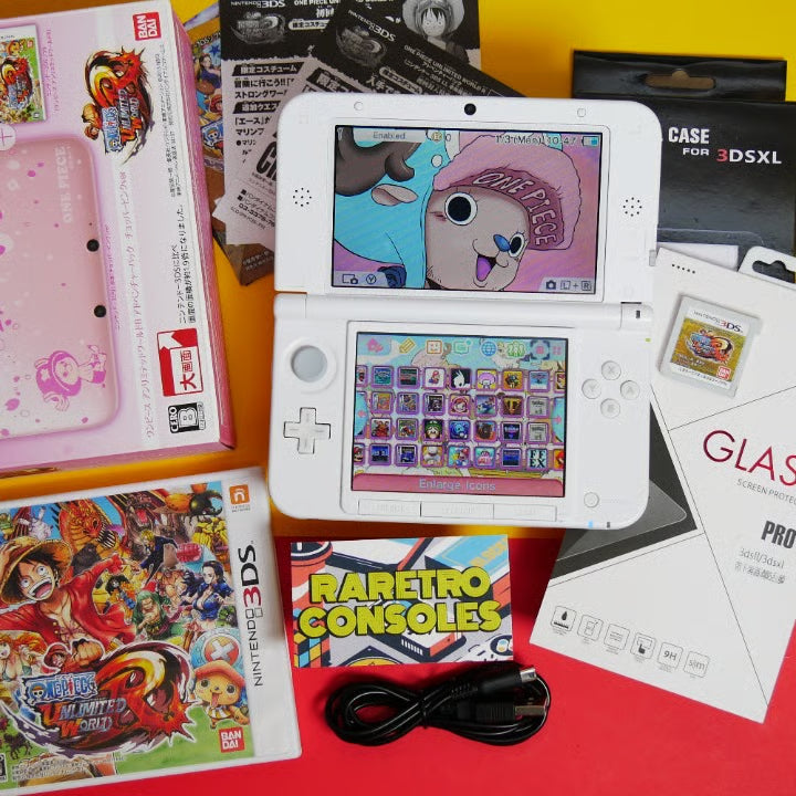 Nintendo 3DS XL Special One Piece Chopper Pink W/ Box, Stylus, Charger & Games