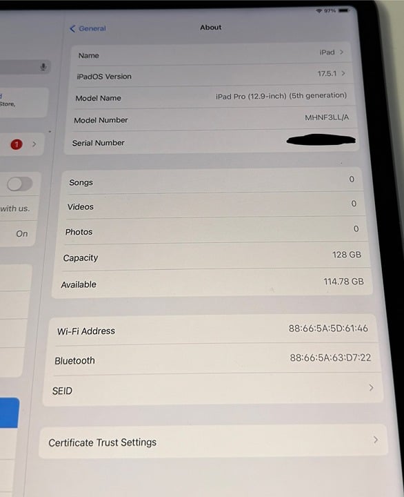 Apple iPad Pro 12.9 inch (5th Gen) - 128GB Space Gray (WiFi) A2378 - MDM 1Q17