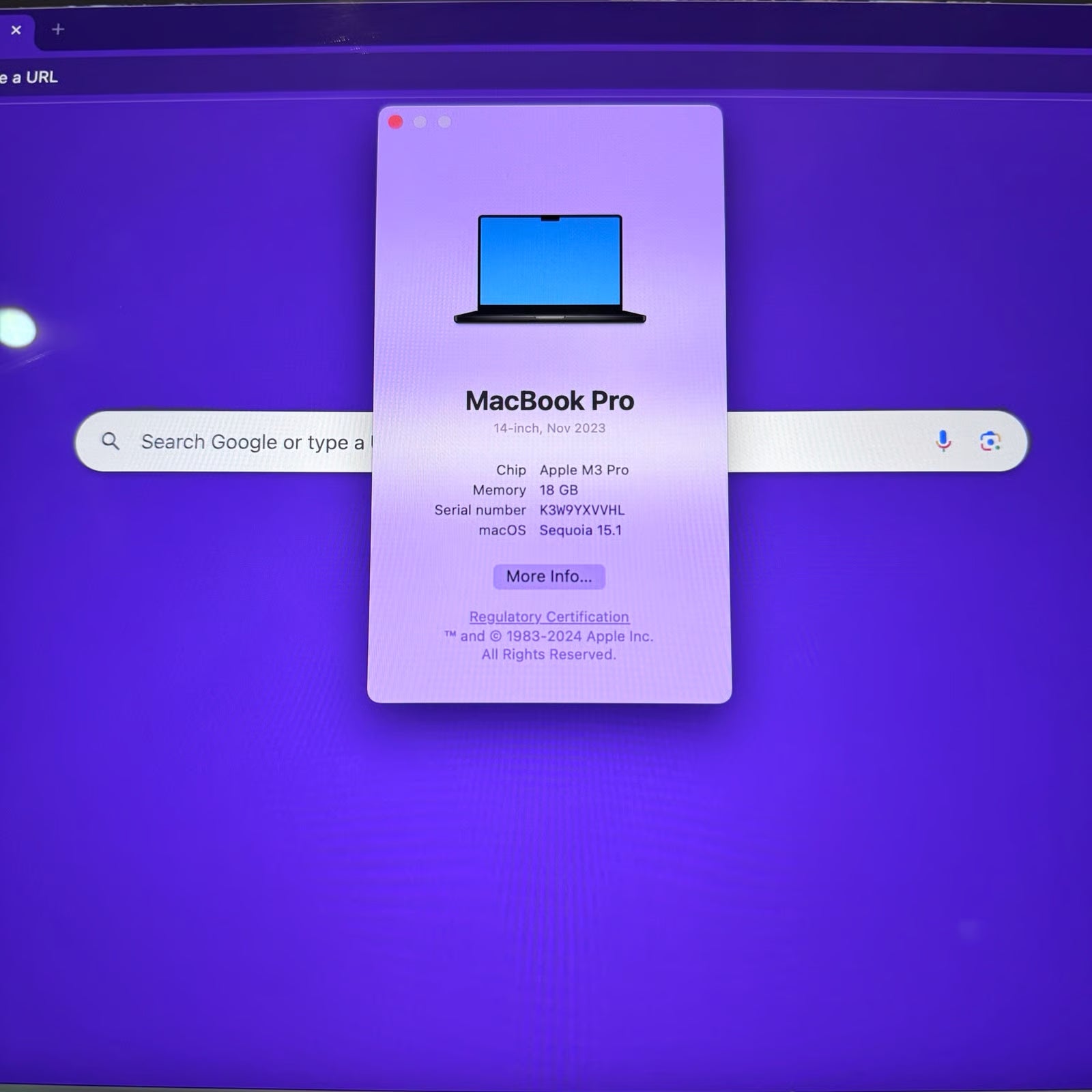 Apple MacBook Pro Late 2023 M3 Pro 500GB HD 18GB Memory Space Grey 14鈥?3A37