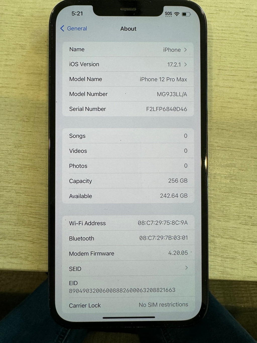 Apple iPhone 12 Pro Max - Unlocked - 256 GB - Pacific Blue 2O29