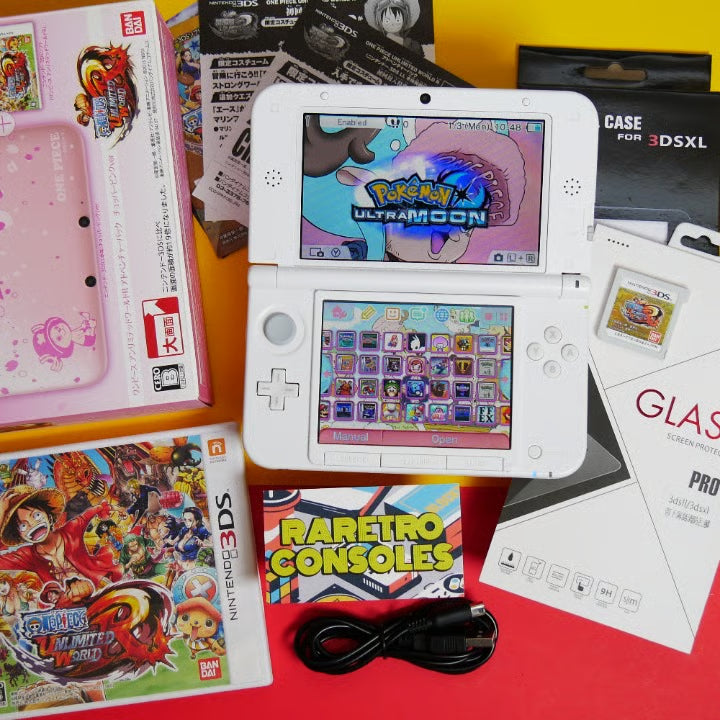 Nintendo 3DS XL Special One Piece Chopper Pink W/ Box, Stylus, Charger & Games