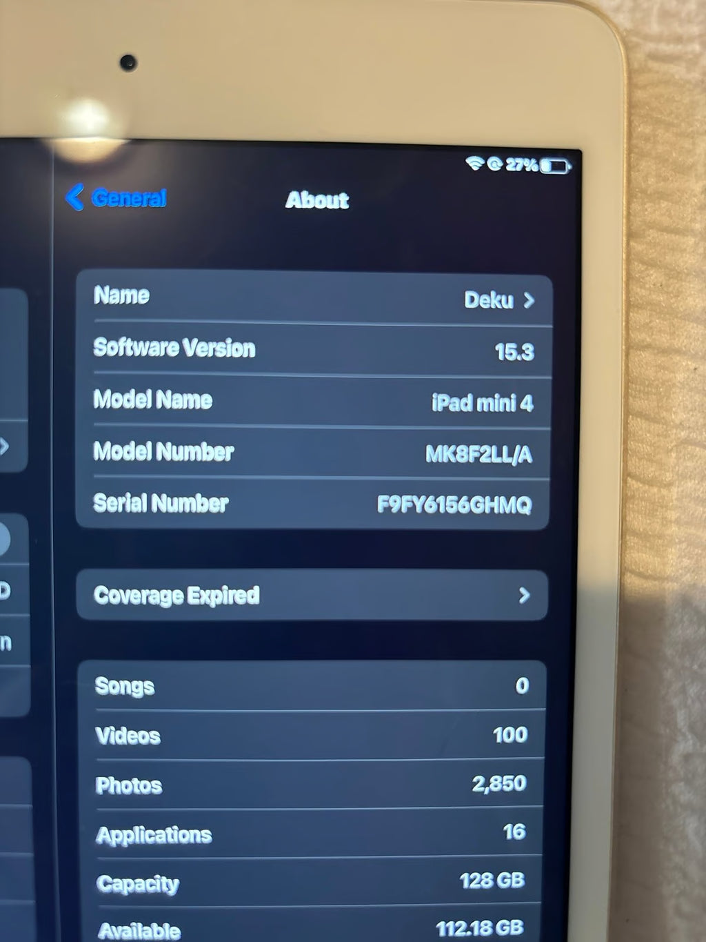 iPad mini 4th generation Gold 128 GB 9M78