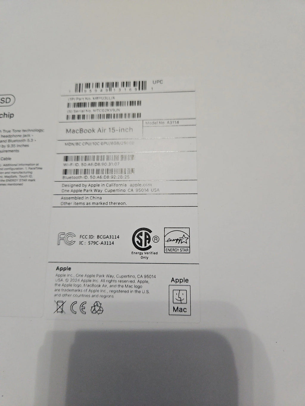 Macbook air 15 inch m3 new sealed midnight 8J31