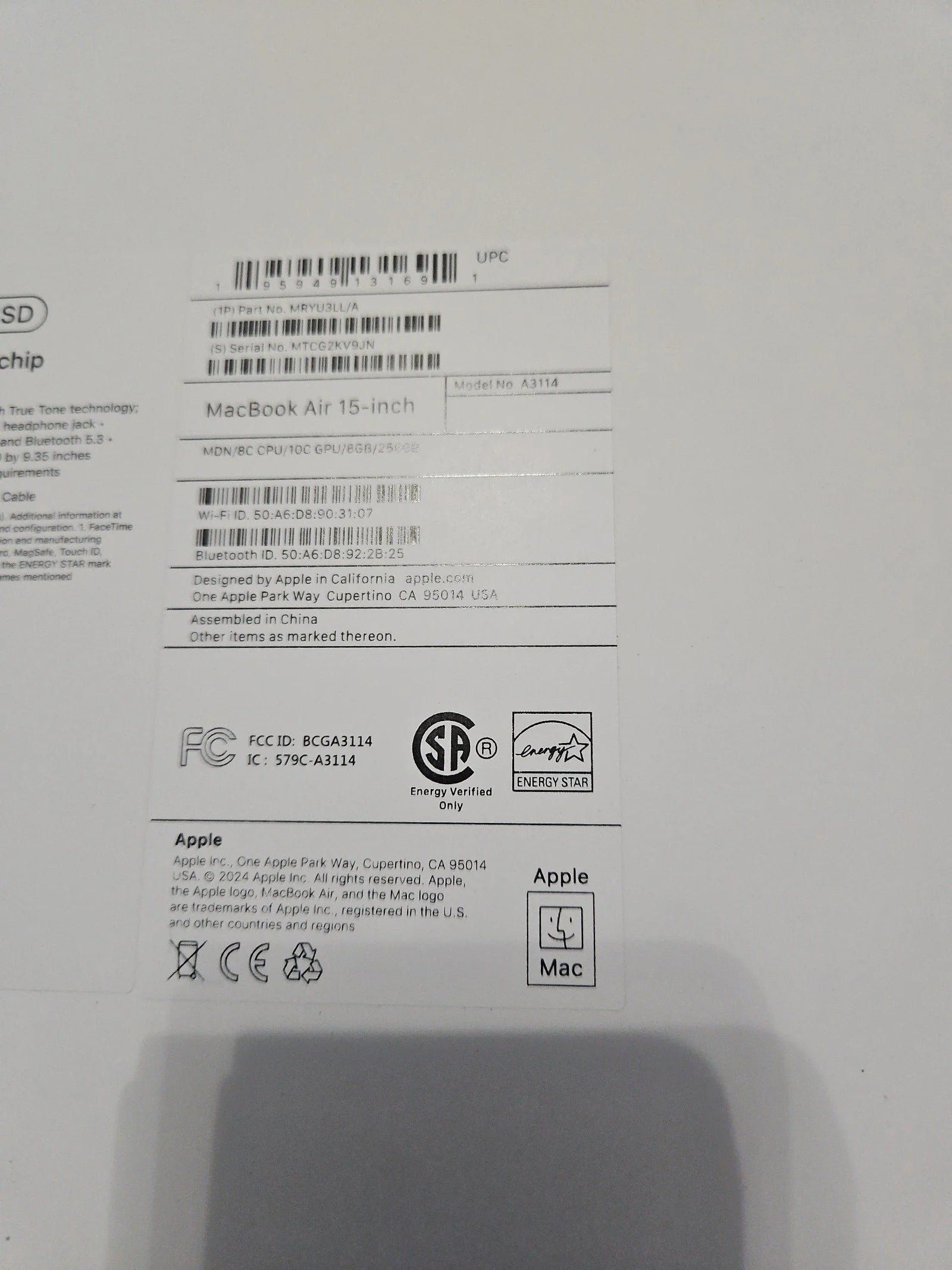 Macbook air 15 inch m3 new sealed midnight 8J31