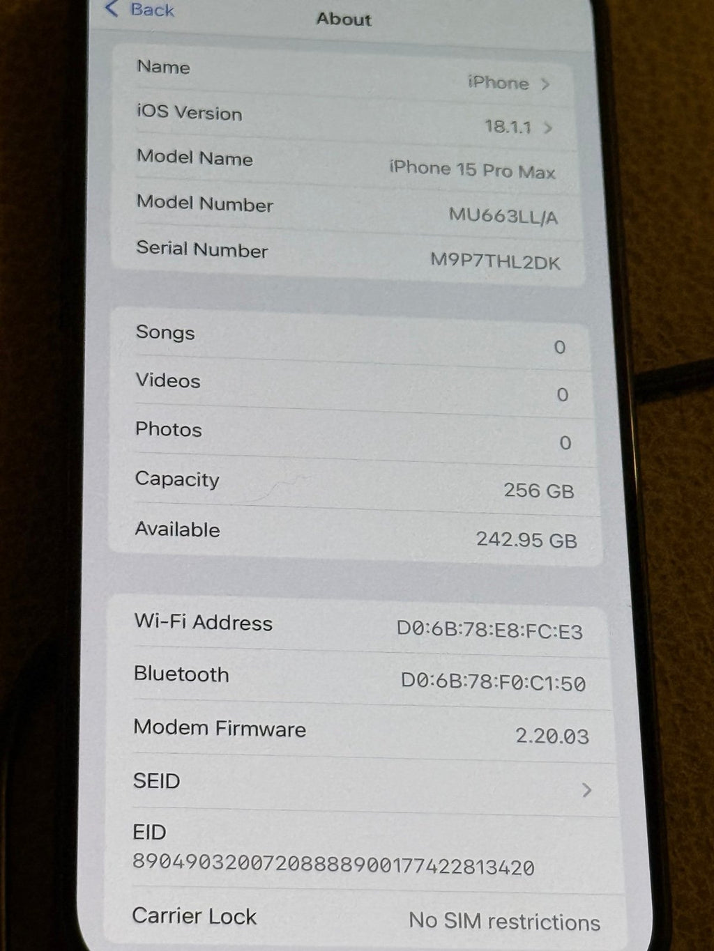 Iphone 15 Pro Max Black 256 GB 1B69