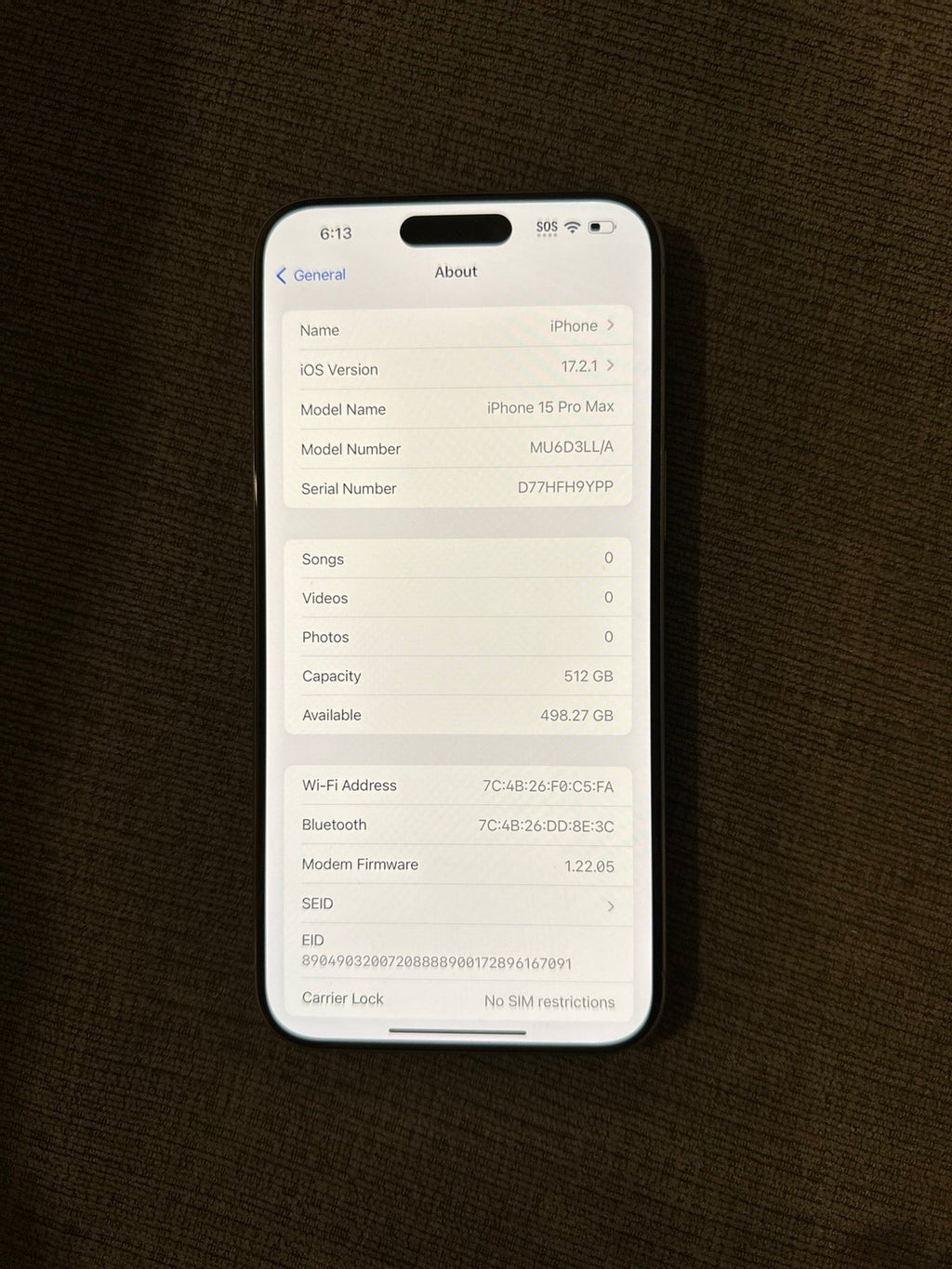 Apple iPhone 15 Pro Max 512 GB UNLOCKED 8Y97