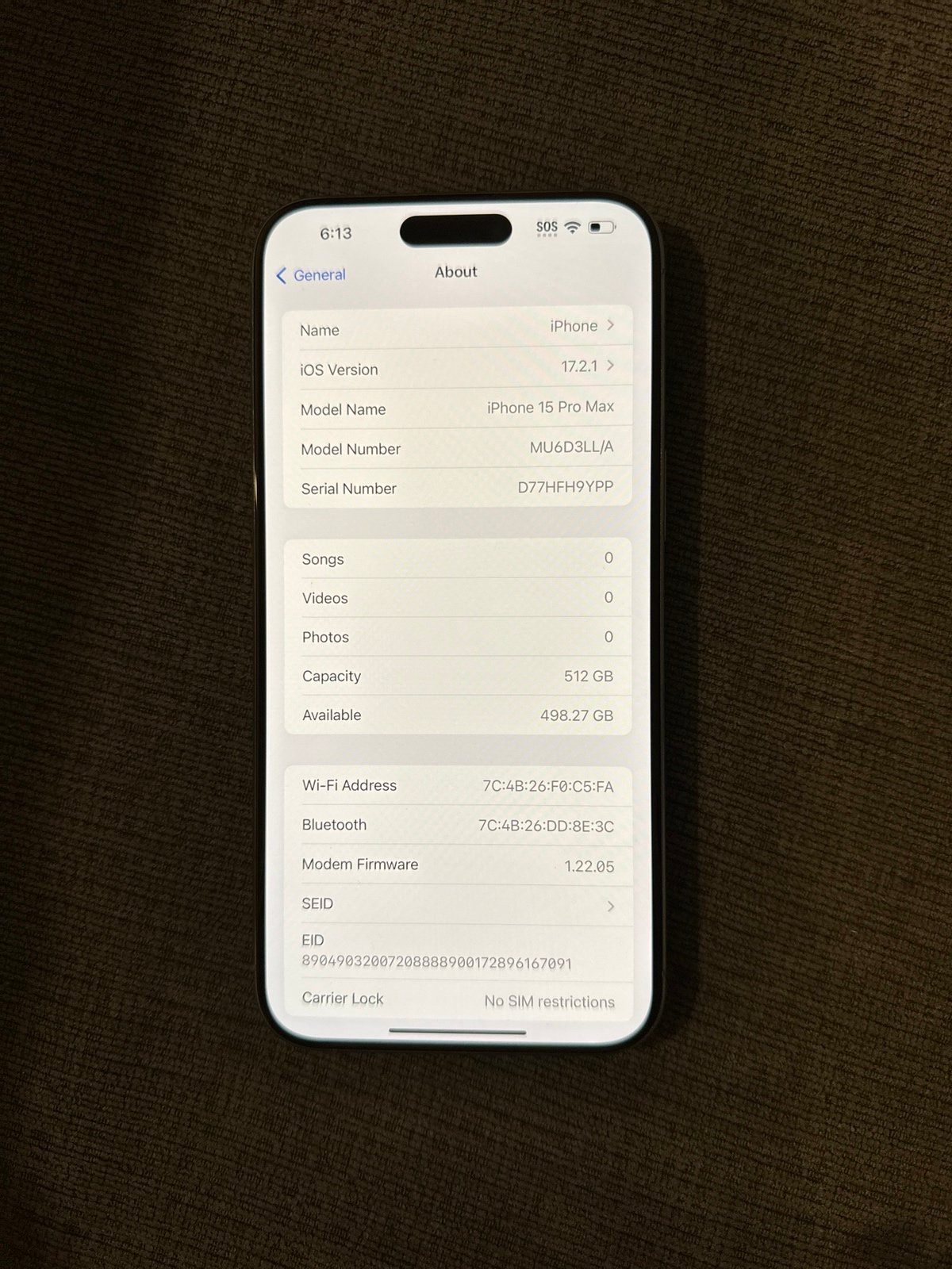 Apple iPhone 15 Pro Max 512 GB UNLOCKED 8Y97