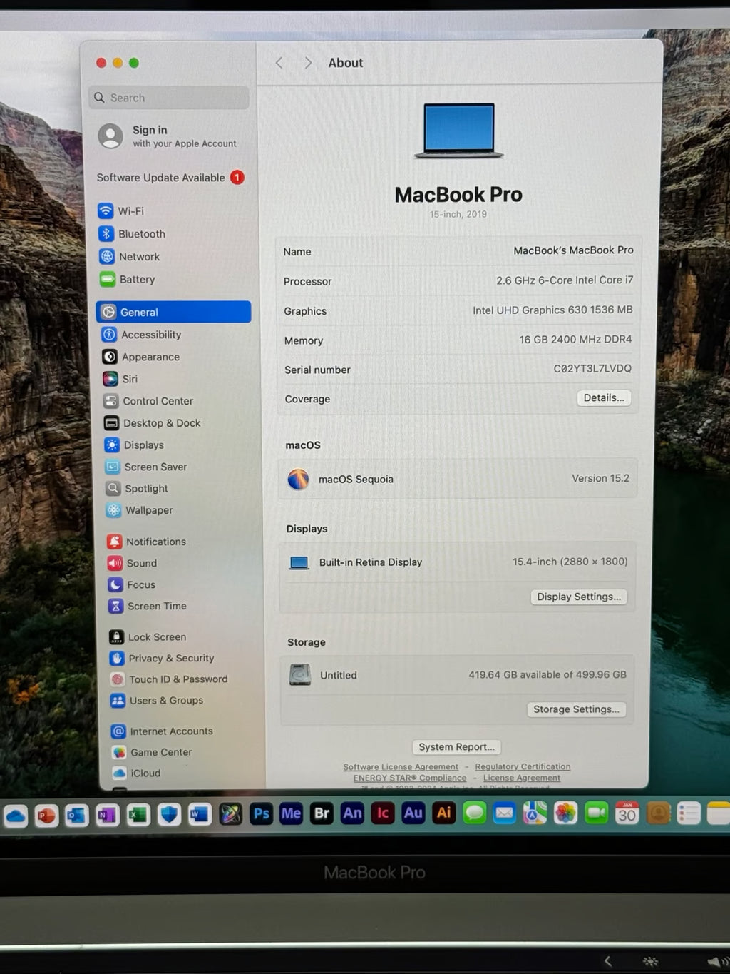 Apple MacBook Pro 15鈥?Retina Touch Bar 2.6GHz i7 6 Core 2019 16GB RAM 512GB SSD 3Y55