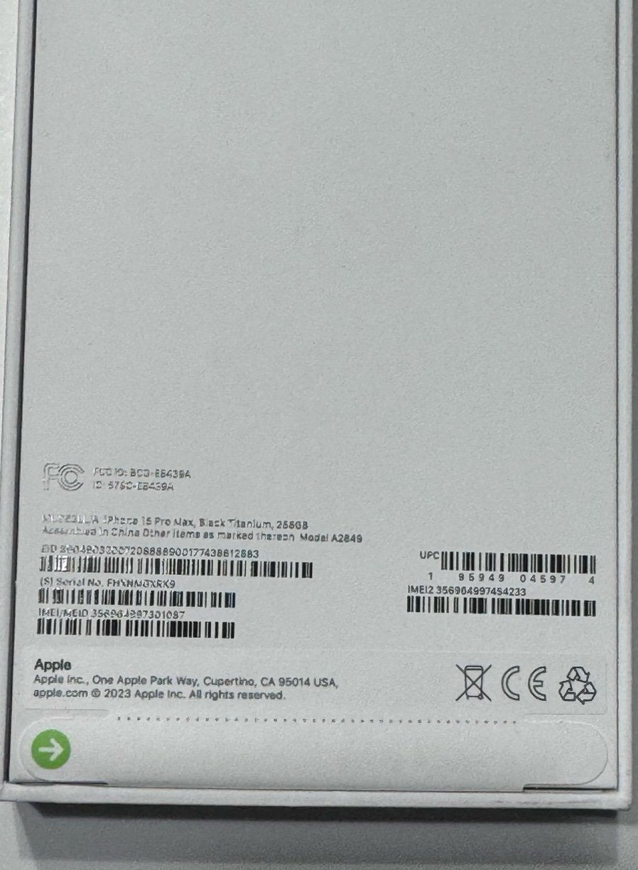 iPhone 15 pro max 256 GB (AT&T Only) Black Titanium -Factory Sealed 3H17