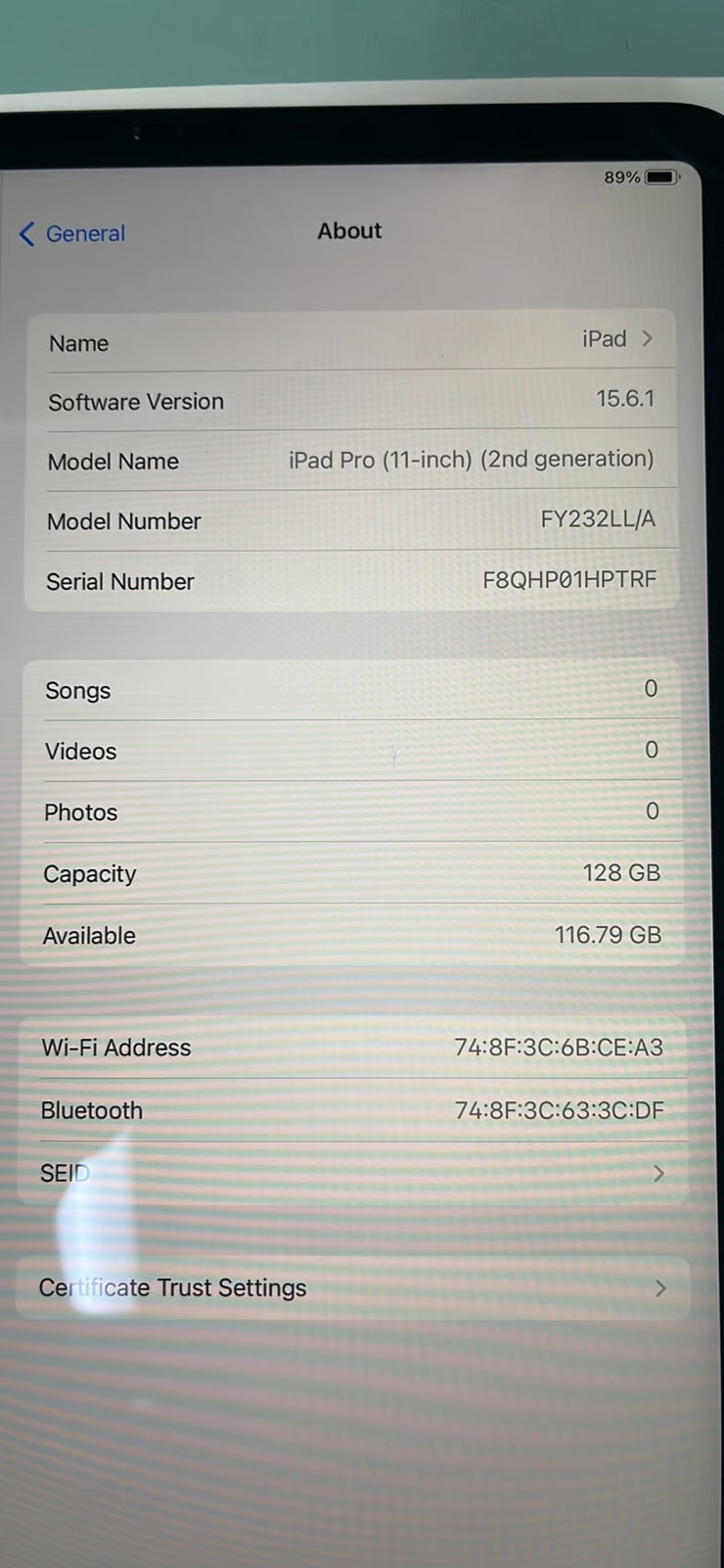 Apple iPad Pro 2nd Generation 3Q22