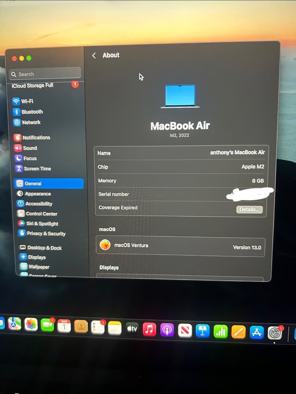 Apple Macbook Air 13in. (M2 2022) 256GB SSD 8GB MEMORY(RAM) 5S52