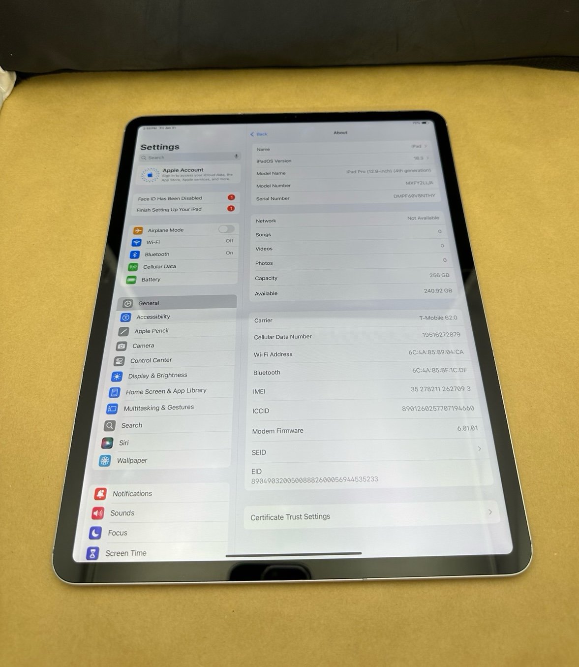 Apple iPad Pro 12.9 inch 4th gen 256GB WiFi + Cellular in silver 5D37