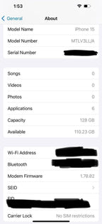 iPhone 15 128GB Blue UNLOCKED NEW 8K22