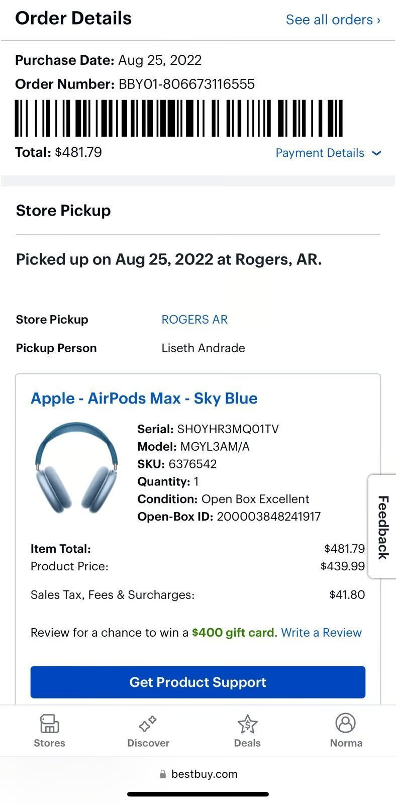 Apple - AirPods Max - Sky Blue THE PRICE IS FIRM 5X82