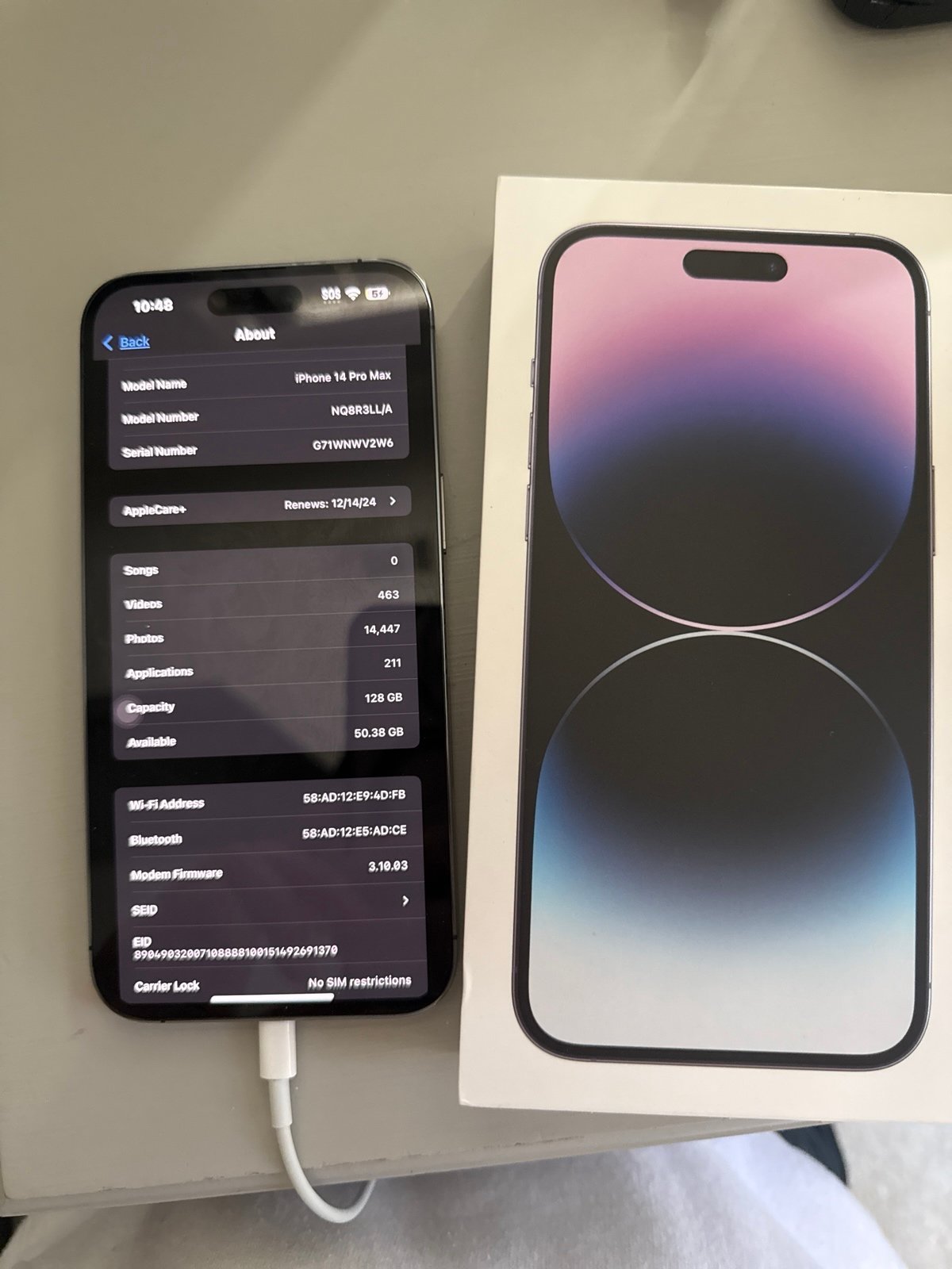 iPhone 14 Pro Max Deep Purple 128gb unlocked for any carried 7W27