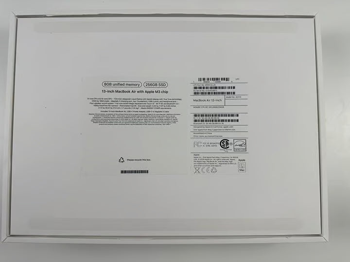 Apple Macbook Air 13.6"" M3 (2024) 8GB RAM 256GB Storage - Midnight (MRXV3L) 7M28