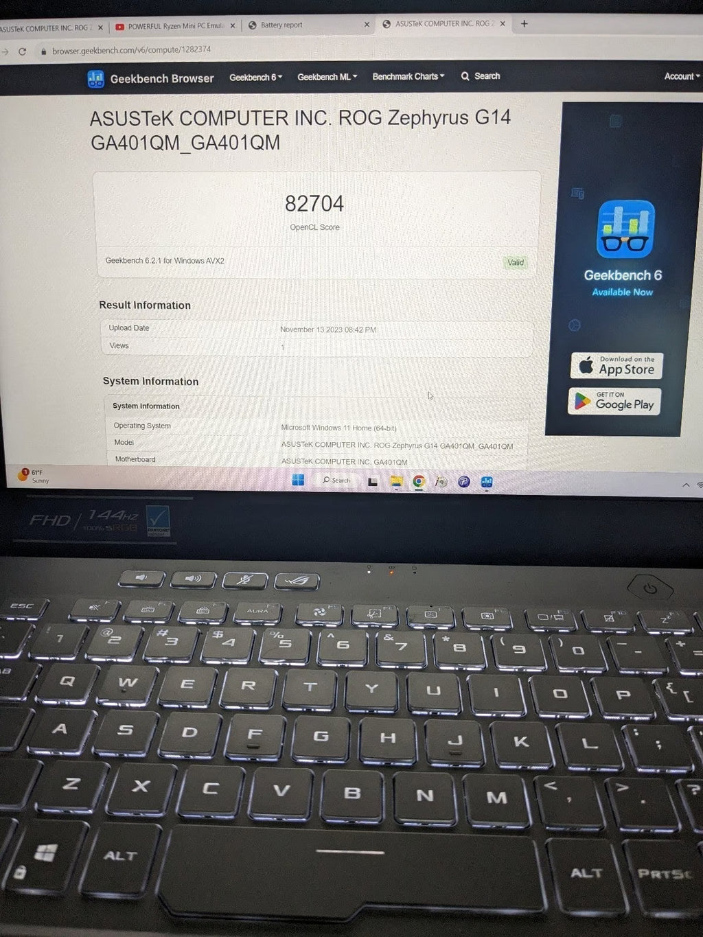 ASUS ROG Zephyrus 14"" 144Hz Gaming Laptop Ryzen9 5900HS 16GB 1TB RTX 3060 Win11 1A56