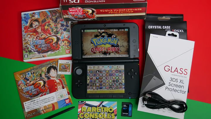 Nintendo 3DS XL One Piece: Unlimited World W/ Box, Charger, Stylus, 60+ Games