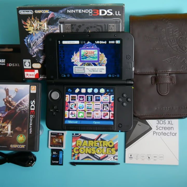 Nintendo 3DS XL Monster Hunter 4 Limited Edition W/ 32GB, Box, Charger & Games!