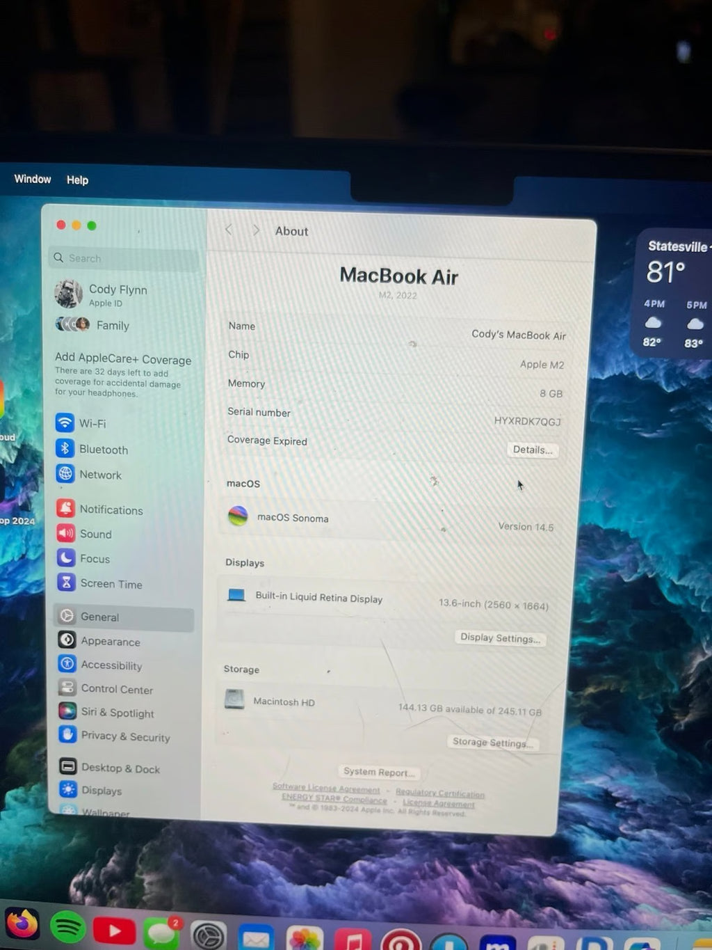 Apple Macbook Air 13in.  M2 3.49 GHz  256GB SSD 5C65