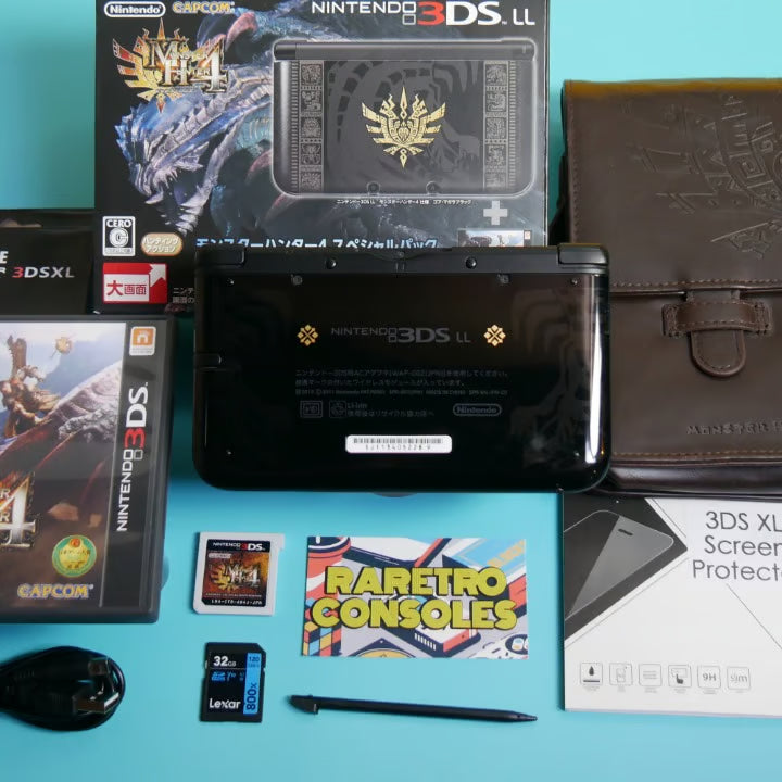 Nintendo 3DS XL Monster Hunter 4 Limited Edition W/ 32GB, Box, Charger & Games!