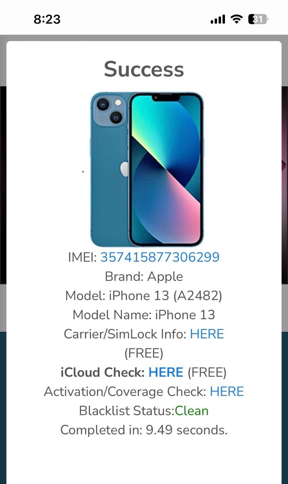 Apple iPhone 13 128 GB in Blue 7E55