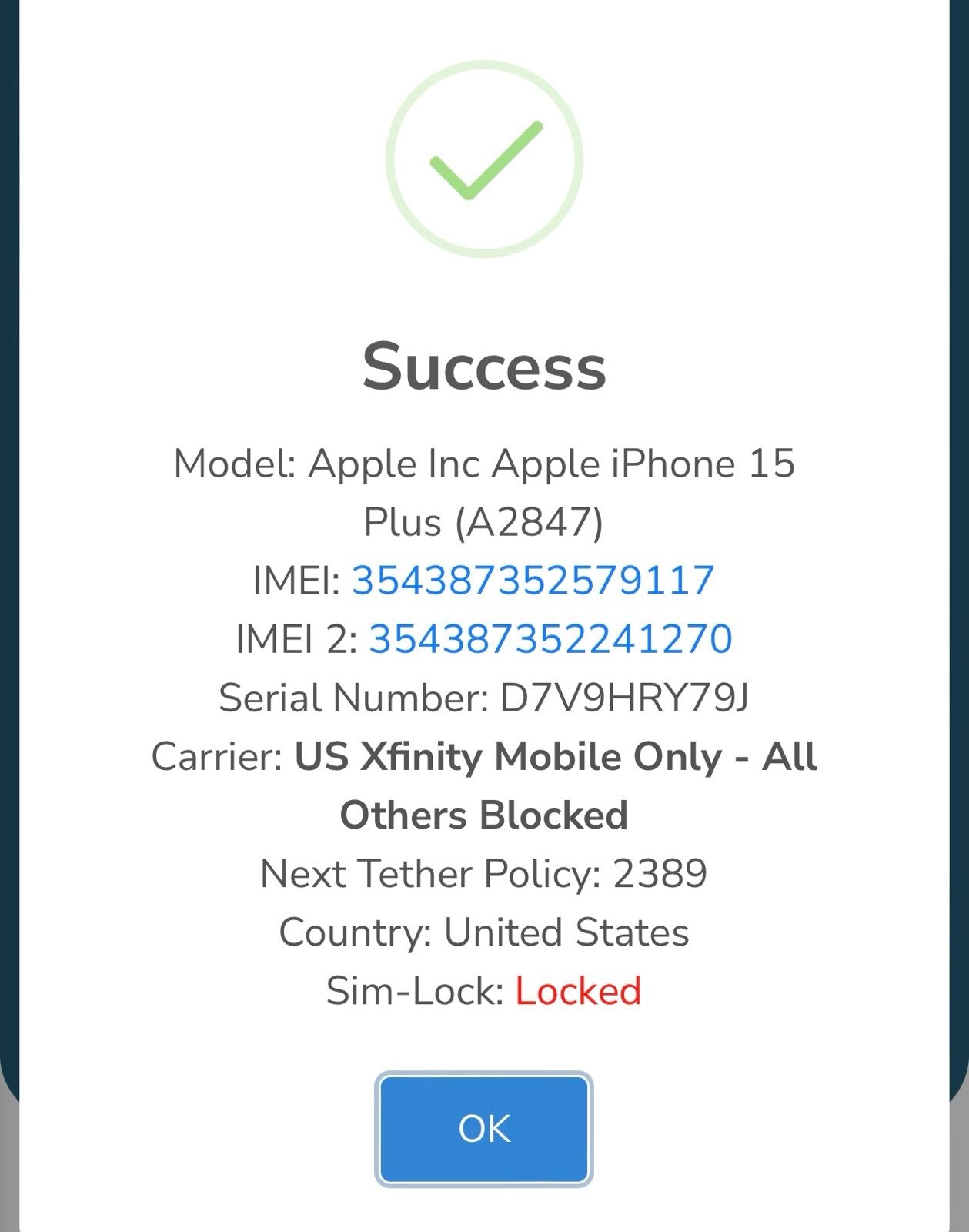 Apple iPhone 15 Plus 256GB Green Xfinity Only 2V75