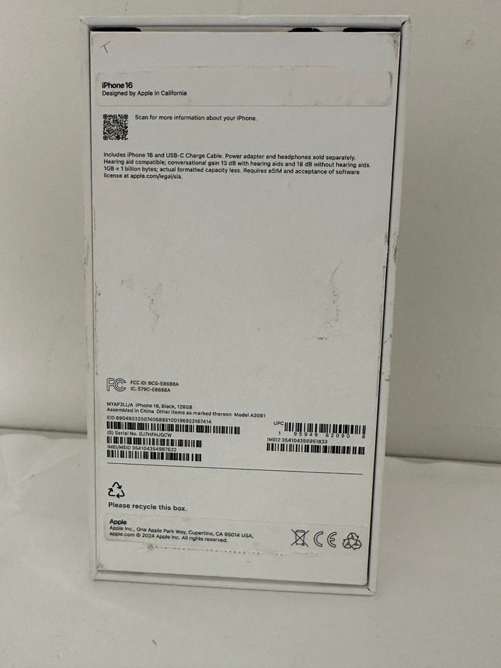 Apple iPhone 16 128GB Black UNLOCKED 3U16