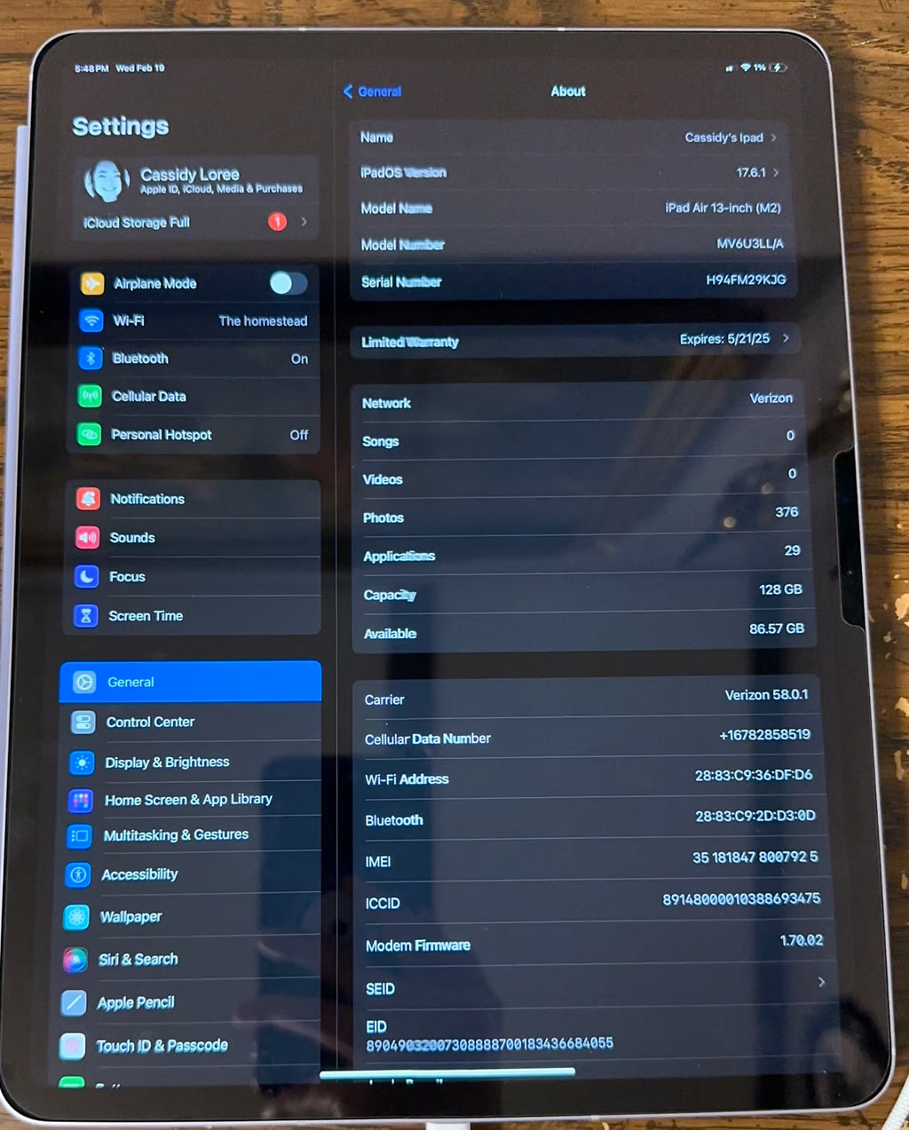 Cellular M2 IPad Air 13 Inch 128GB with SmartFolio Case and Apple Pencil Pro 1T29