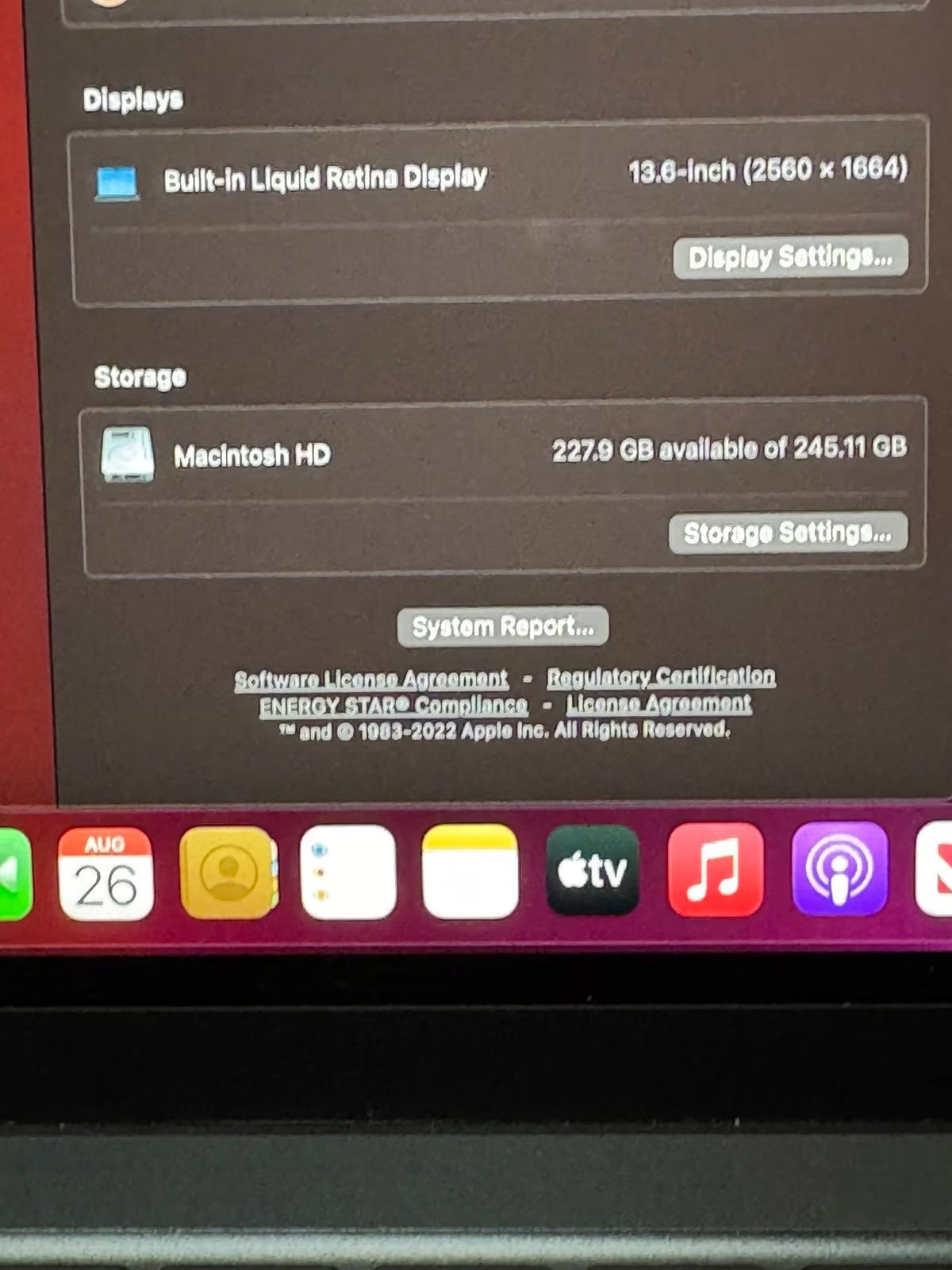 Apple Macbook Air 13in.  M2 3.49 GHz  256GB SSD(Midnight ) 9Y52